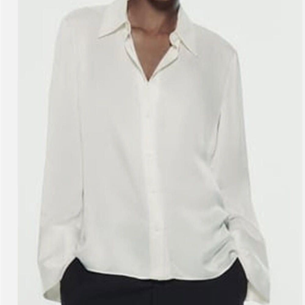 Zara White Satin Effect Button Down